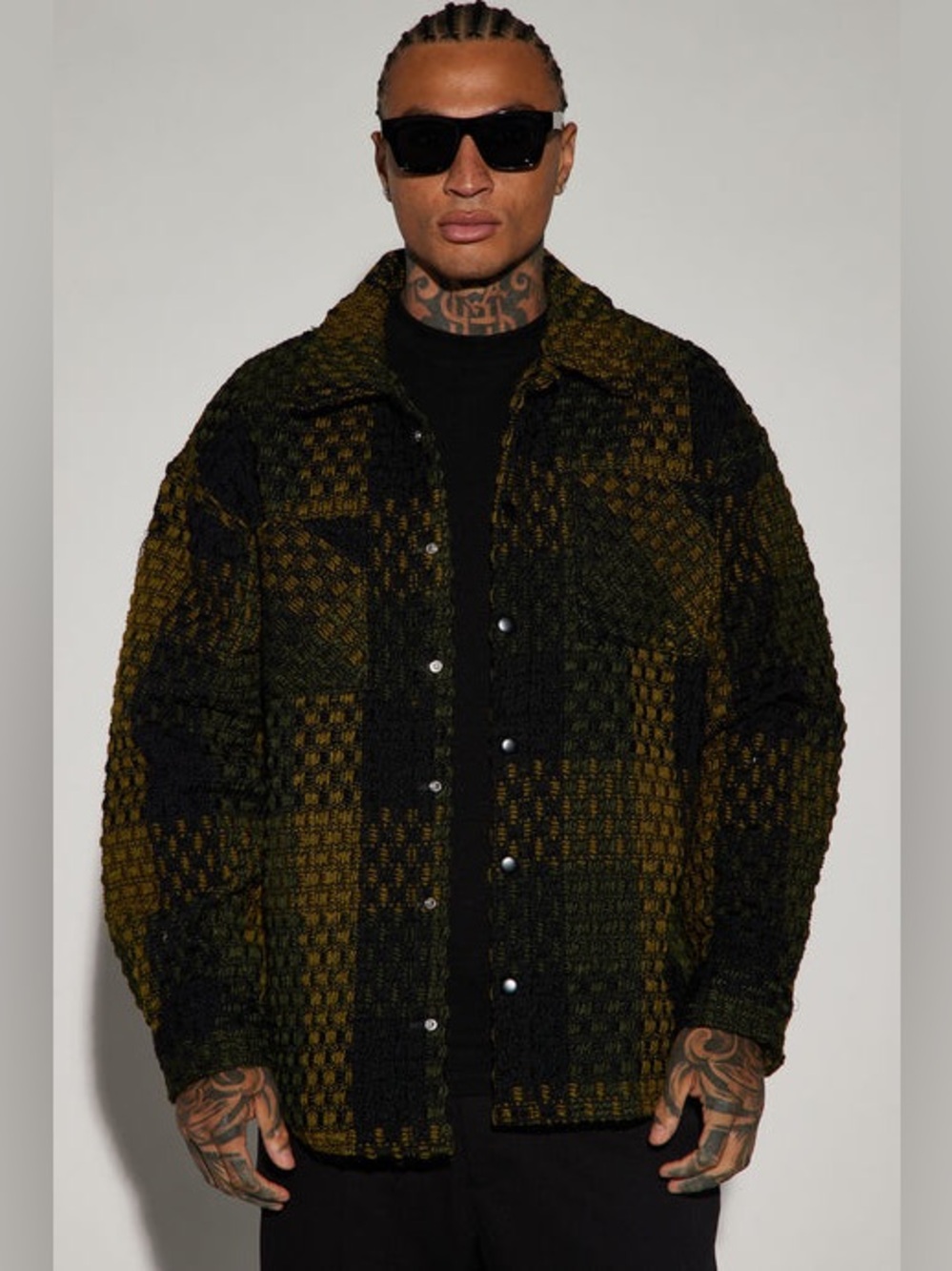 Fashion Nova Beverly Tweed Shacket - Green Combo - Sz S
